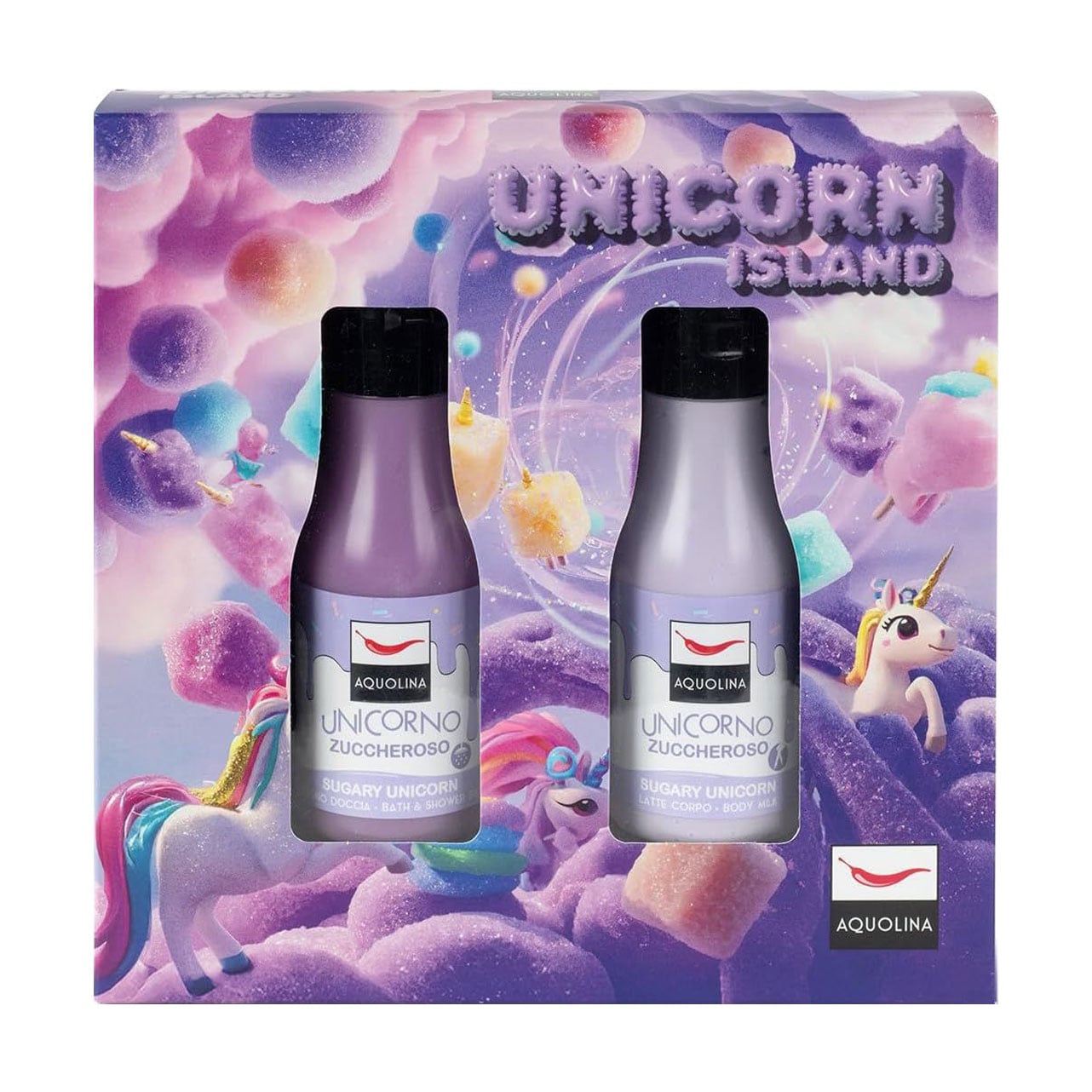 Набір для тіла Aquolina Sugary Unicorn (гель для ванни та душу, 125 мл + молочко для тіла, 125 мл)